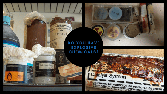 Chemicals can easily become unstable; a common example includes Benzoyl Peroxide (bottom right above), which can crystalize over time and become explosive