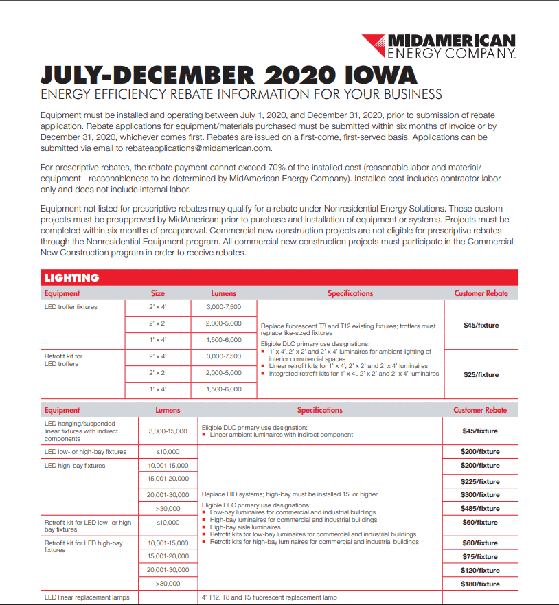 MidAmerican Iowa Special Energy Efficiency Rebates Increased Effective July 1, 2020